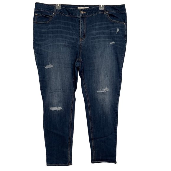 Cato Denim - CATO Women's Skinny Ripped Blue Jeans Distressed Slim Classic Denim Plus Sz 24W